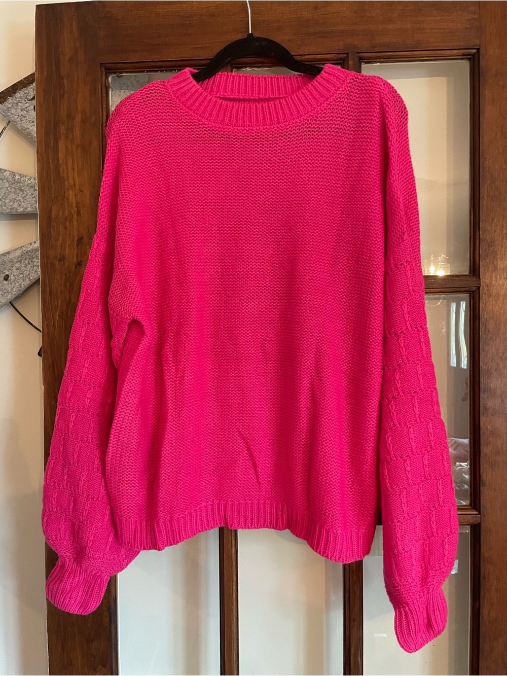 Bright Pink Crewneck Knit Sweater for Women